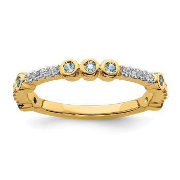 Picture of 14K Yellow Solid Gold Aquamarine and Diamond Stackable Ring