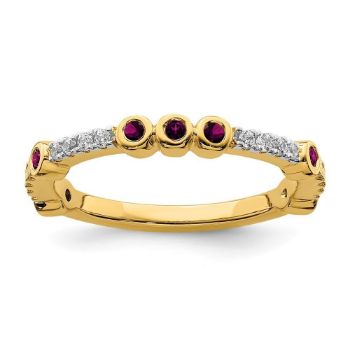 Picture of 14K Yellow Solid Gold Rhodolite Garnet and Diamond Stackable Ring