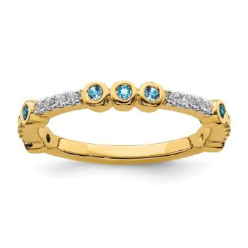 Picture of 14K Yellow Solid Gold Blue Topaz and Diamond Stackable Ring