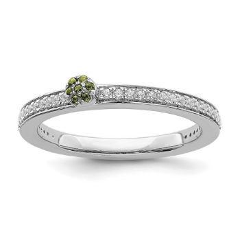 Picture of 14K White Solid Gold Peridot and Diamond Stackable Ring