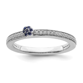 Picture of 14K White Solid Gold Created Sapphire and Diamond Stackable Ring