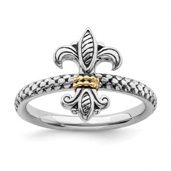Picture of Sterling Silver & 14k Fleur De Lis Antiqued Ring