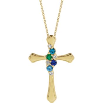 Picture of Cross Gold 1 to 6 Round Stones Mother's Pendant
